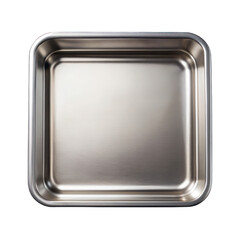 Stainless steel empty tray top view isolated on transparent background