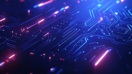 Obraz premium Abstract Neon Circuit Board with Glowing Lines and Dots - Technology Background.