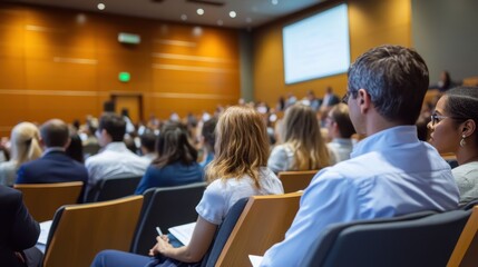 Audience Seated in Conference Room Listening to Presentation