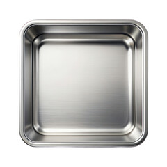 Stainless steel empty tray top view isolated on transparent background