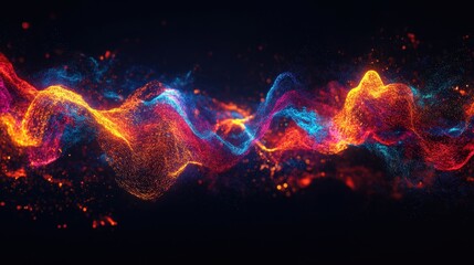 Abstract Colorful Swirling Particles on Black Background - Digital Art, Technology, Science, Data Visualization