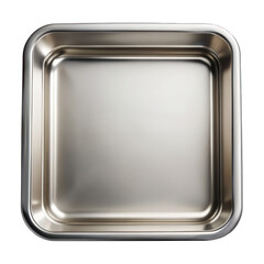 Stainless steel empty tray top view isolated on transparent background