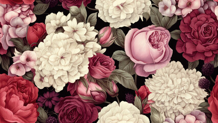 Vintage bouquet of beautiful flowers pattern design and background