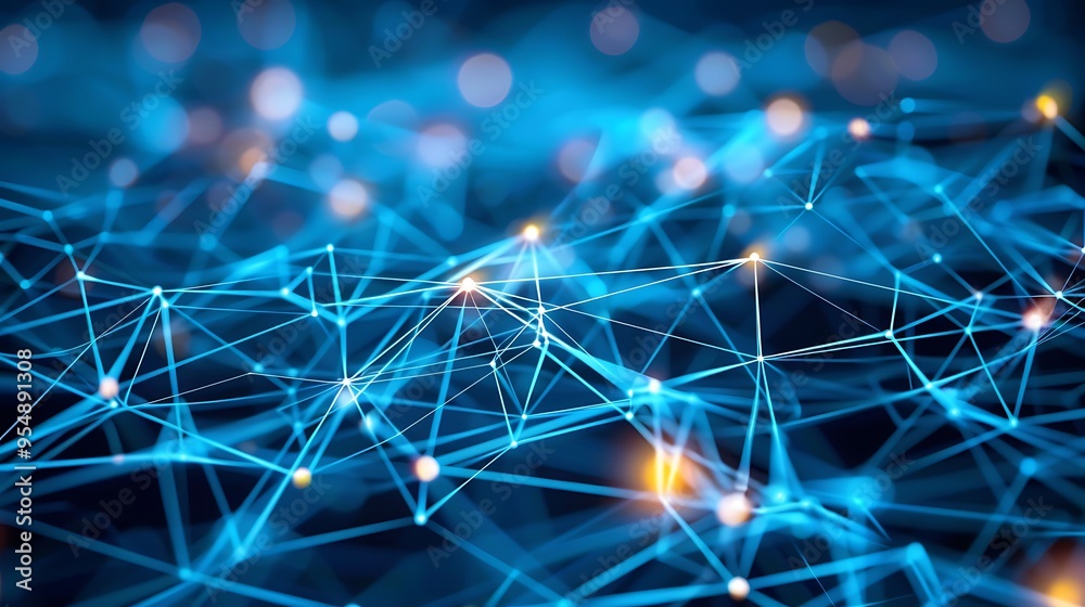 Poster abstract representation of a network connection. the image depicts a complex web of lines and nodes,