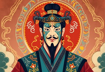 Digital Art: Chinese Opera Mask with Dunhuang Mural Elements
