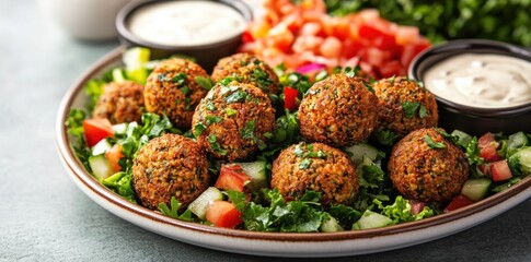 Falafel Salad with Tahini Sauce and Fresh Vegetables