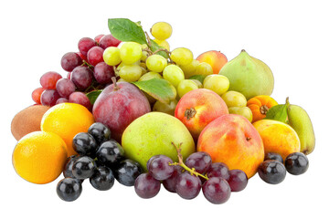 A vibrant assortment of fresh fruits including grapes, peaches, pears, and oranges, perfect for healthy living and nutrition.