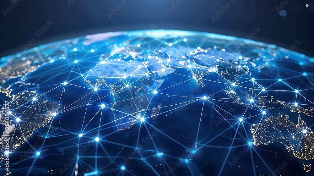 Poster digital representation of the earth with interconnected lines representing global networks, symboliz