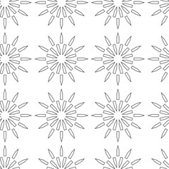 Abstract geometric pattern with circles, crosses, stripes, lines. Seamless vector background. White and black ornament. Modern reticulated graphic design.