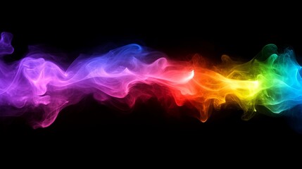 Fototapeta premium A vibrant, colorful wave of smoke flows across a dark background, creating a dynamic and visually striking effect.