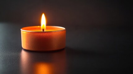 A beautifully lit candle sits on a dark surface, creating a serene ambiance perfect for relaxation and mindfulness in the evening