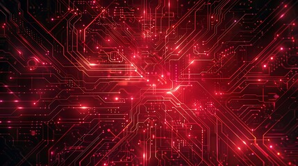 Fototapeta premium Abstract Red circuit board with glowing red lines and patterns, representing the interconnected nature of technology and the digital world.