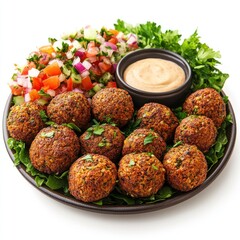 Fried Falafel Balls with Tahini Sauce and Salad