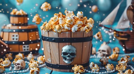 Pirate-Themed Party: Close-Up of Kids Enjoying Popcorn and Adventure