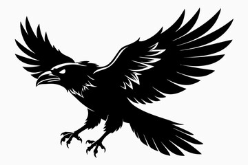 Raven silhouette vector art. Crow bird icon illustration