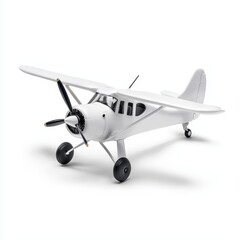 Fototapeta premium A realistic, detailed model airplane with visible wings and propeller, isolated on white
