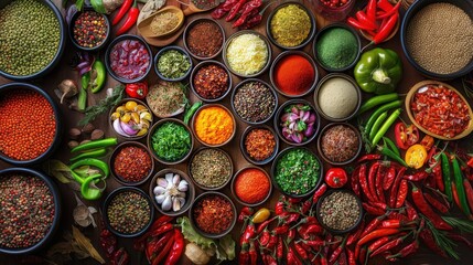 Vibrant Array of Spices and Herbs in Bowls &ndash; A Culinary Explosion of Flavors