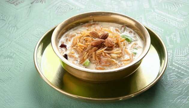 Sheer Khurma Seviyan consumed especially on Eid or any other festival in india/asia. Served with dry fruits toppings in a bowl. ai generated