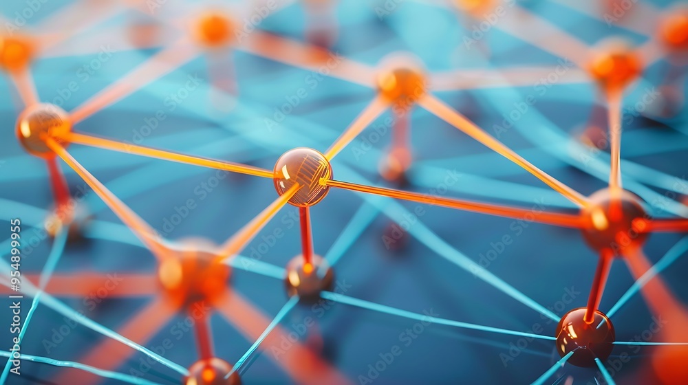 Fototapete Abstract representation of network emphasizing connections and relationships between nodes for illustrating communication data flow and digital interaction concept.