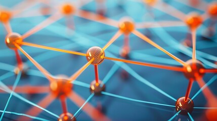 Abstract representation of network emphasizing connections and relationships between nodes for illustrating communication data flow and digital interaction concept.