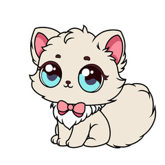 illustration of a cute cartoon cat with bow