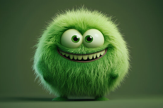 Cute green furry monster 3D cartoon character
