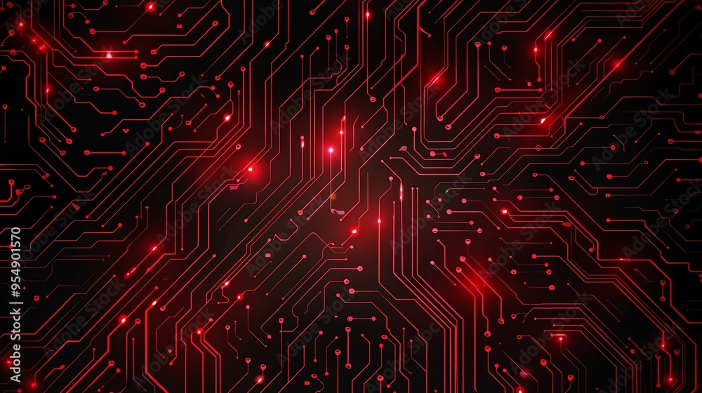 Poster abstract digital background with red circuit board design.