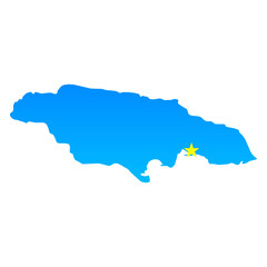 Map of Jamaica with its capital Kingston in professional blue style