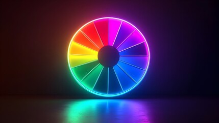 Obraz premium Neon Lit Color Wheel Glowing Vibrantly Against Dark Background Captivating Digital Rendering of Chromatic Spectrum