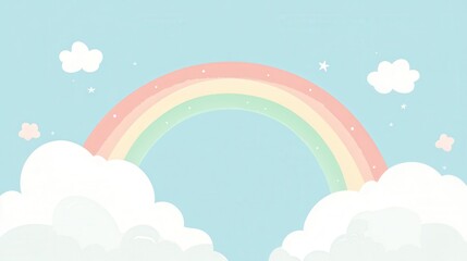 Obraz premium Pastel Rainbow with Clouds and Stars - Cute Watercolor Style Background