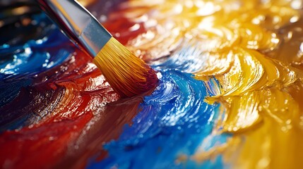 Fototapeta premium Tertiary Color Paints Being Mixed on Palette with Creative Expression