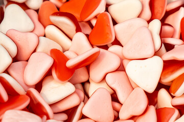 Assorted colorful gummy jelly candies. Top view. Jelly sweets.