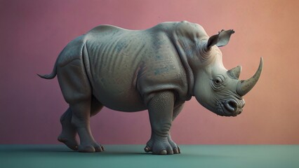 White Rhinoceros Standing on Colorful Background