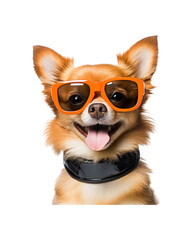 Obraz premium The smiling dog in sunglasses is perfect for pet-related designs, summer-themed content, and animal loving social media posts