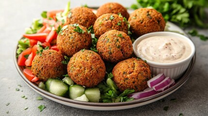 Falafel with Fresh Salad and Creamy Dip