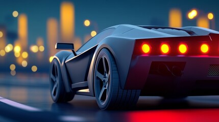 A sleek, modern car with a stunning design, illuminated by city lights, capturing the essence of speed and luxury at night.