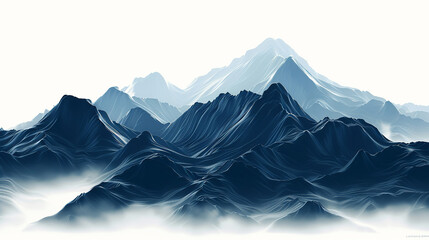 Fototapeta premium Layered mountains emerges on white backdrop, showcasing details and textures