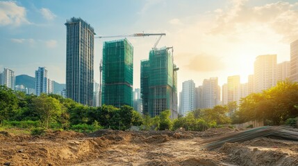 Fototapeta premium Urbanization and Environmental Impact: Balancing Progress and Sustainability