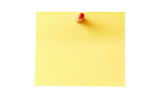 Yellow pinned sticknote isolated on transparent background