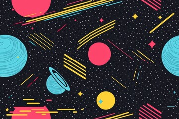 Colorful Abstract Space Patterns with Planets and Comets