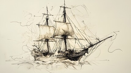 Ink Sketch of a Sailing Ship.
