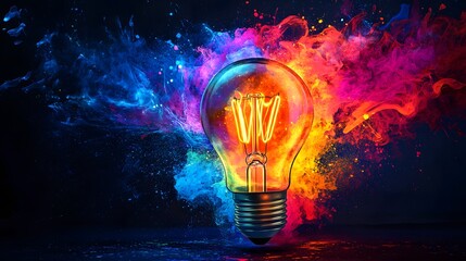 Lightbulb Explosion Creative Concept  Abstract Art  Bright Colors   Innovation  Energy