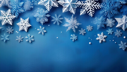 Blue winter banner with snowflakes.