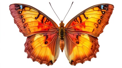 Orange Butterfly with Blue Eyes Isolated on White Background.
