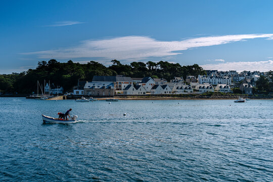 Boat in the bay, Breton landscape, France, Plouhinec