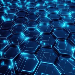 Abstract Blue Hexagon Pattern with Glowing Lines - Futuristic Technology Background.