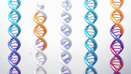 Set of 3d realistic medical spiral genetic dna for molecular chemistry, physics science, biochemistry in cartoon style isolated in white background. Vector illustration