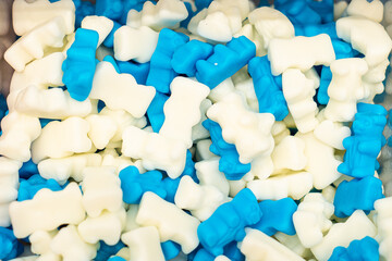 Assorted colorful gummy jelly candies. Top view. Jelly sweets.