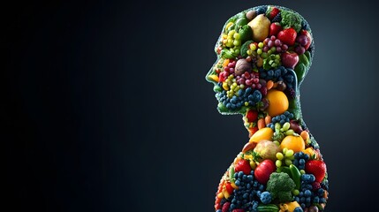 Healthy Human Silhouette Made of Fruits and Vegetables