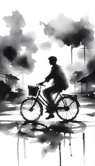 Obraz premium Person riding a bike watercolor illustration